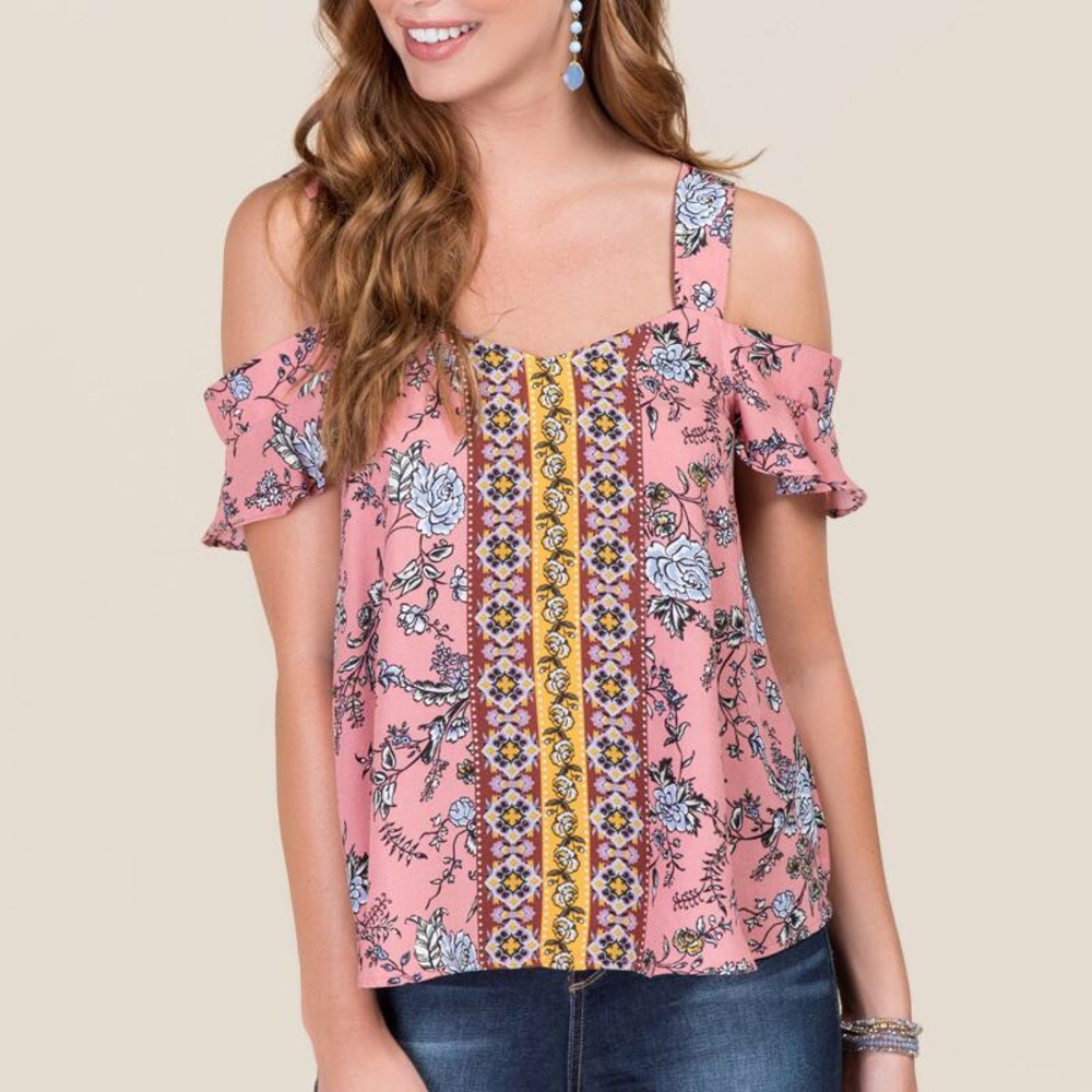 Francesca’s Floral Cold Shoulder Top